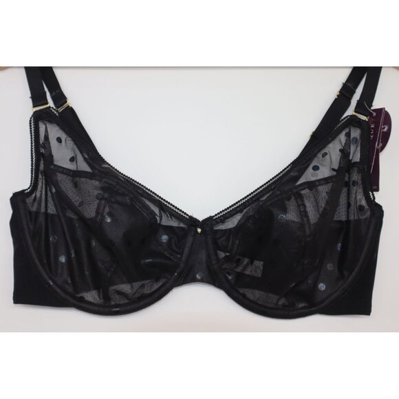 Cacique Black Sheer Polka Dot Full Coverage Bra 40D Adjustable Straps Underwire - Picture 3 of 6